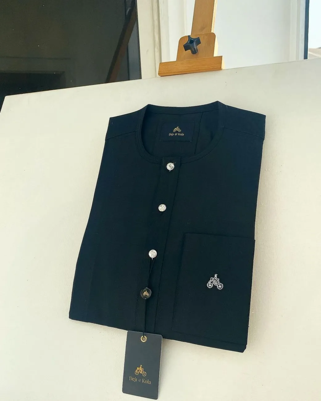 A Charcoal black with silver Swarovski button details African Kaftan