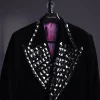 A Charcoal Black wrap velvet peak lapel single button suit with laser cut black glass stones