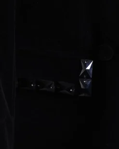 A Charcoal Black wrap velvet peak lapel single button suit with laser cut black glass stones