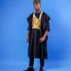 A Charcoal black, yellow danfo embroidery details agbada