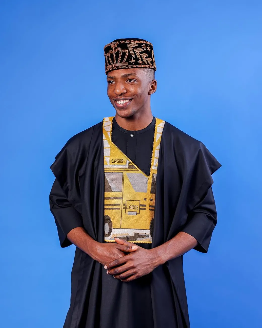 A Charcoal black, yellow danfo embroidery details agbada