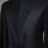 A Charcoal Black, Zip Line With Ocean Element Jacquard Details 3/4 Sleeve African Senator Kaftan Native.