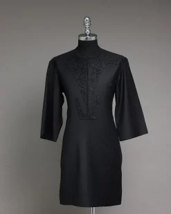 A Charcoal Black, Zip Line With Ocean Element Jacquard Details 3/4 Sleeve African Senator Kaftan Native.