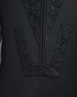 A Charcoal Black, Zip Line With Ocean Element Jacquard Details 3/4 Sleeve African Senator Kaftan Native.