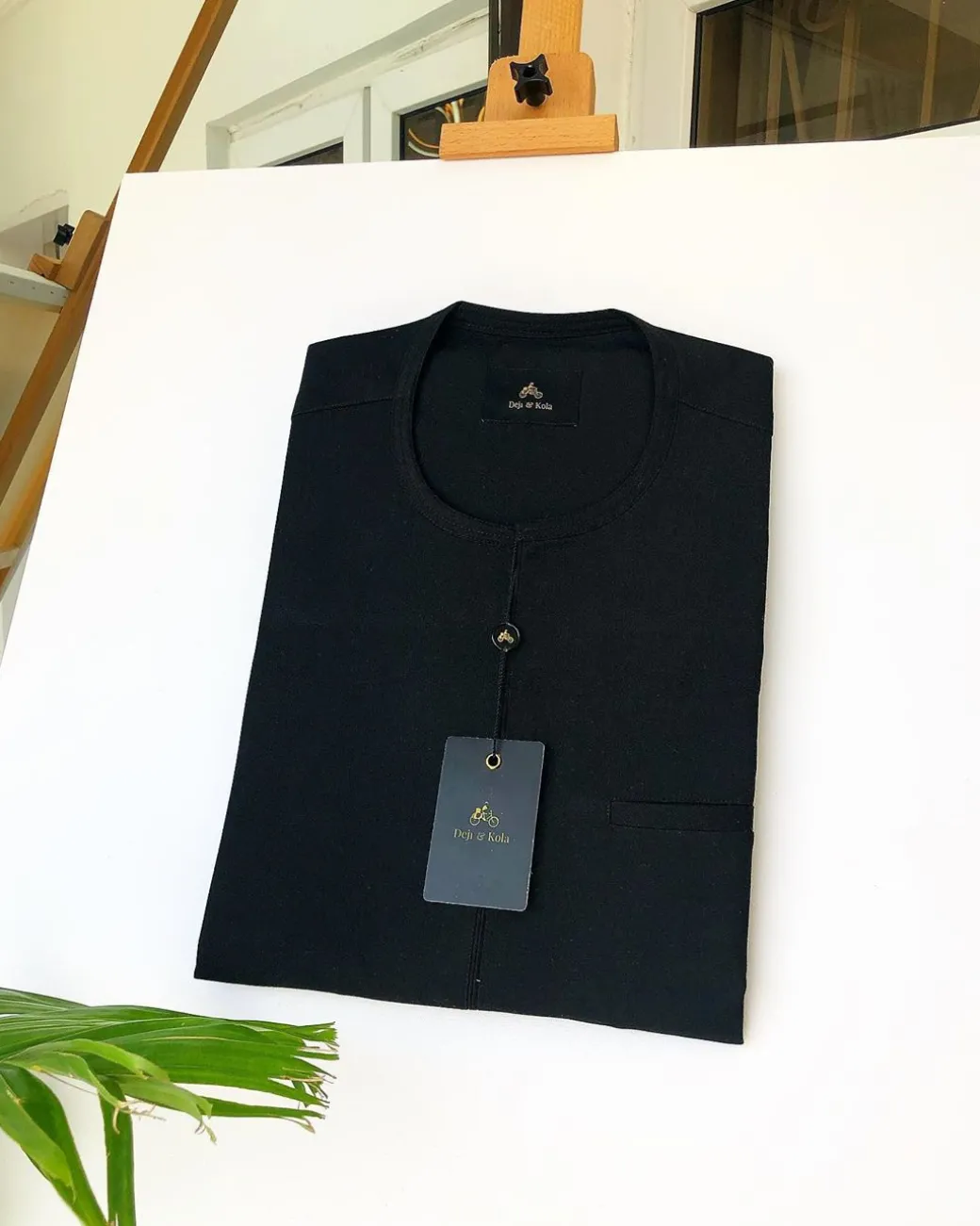 A Charcoal black zip-line African kaftan
