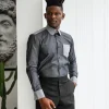 A Charcoal grey & light vintage club collar casual shirt.
