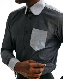 A Charcoal grey & light vintage club collar casual shirt.