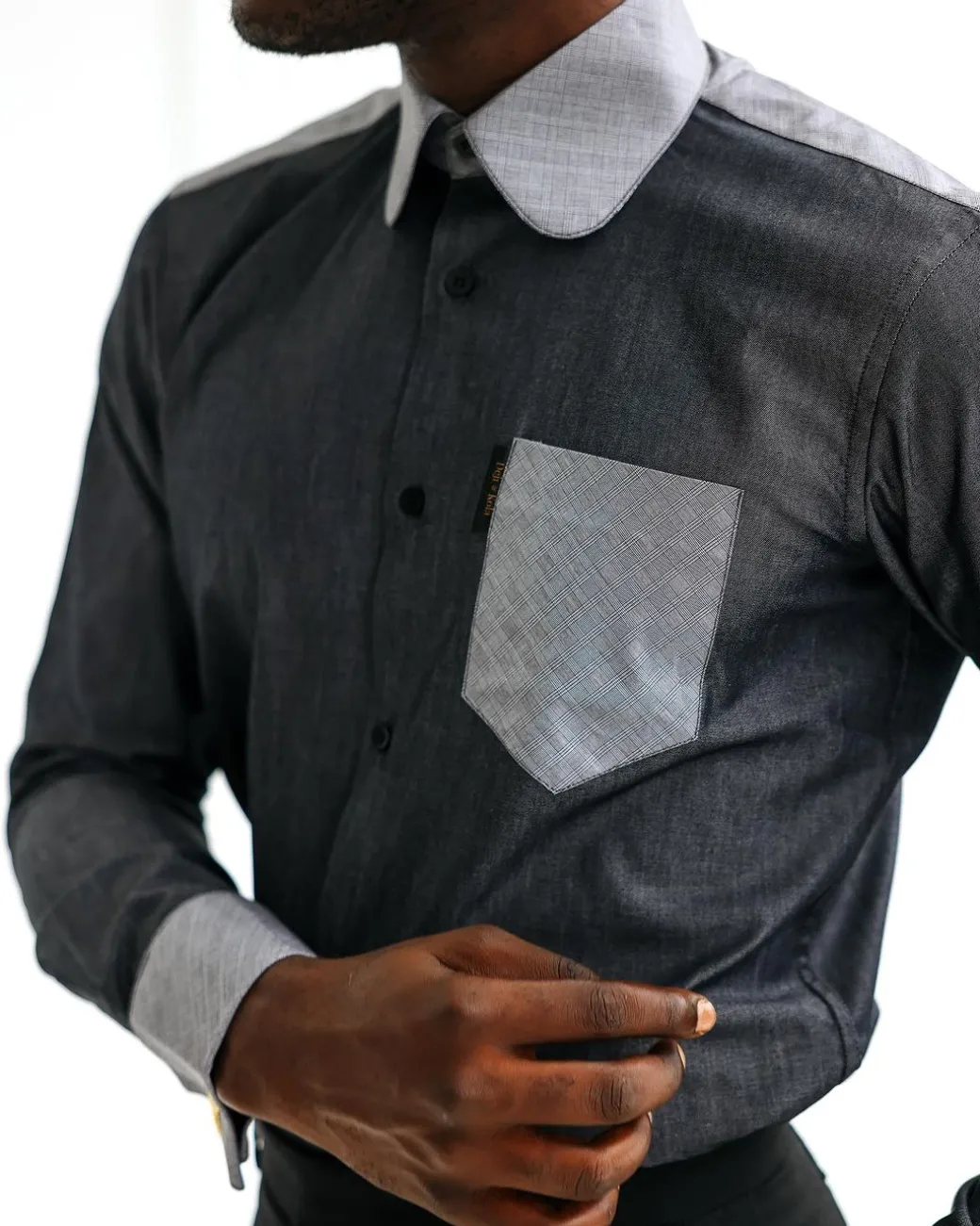 A Charcoal grey & light vintage club collar casual shirt.
