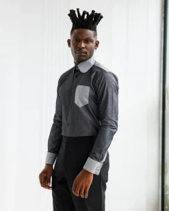A Charcoal grey & light vintage club collar casual shirt.