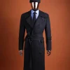 A Charcoal Grey, peak lapel jorgecarli vogue trench wool suit with rope