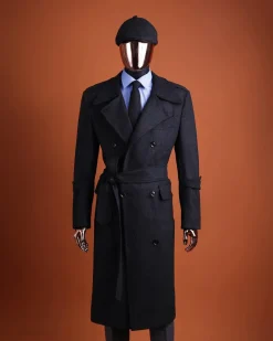 A Charcoal Grey, peak lapel jorgecarli vogue trench wool suit with rope