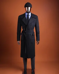 A Charcoal Grey, peak lapel jorgecarli vogue trench wool suit with rope