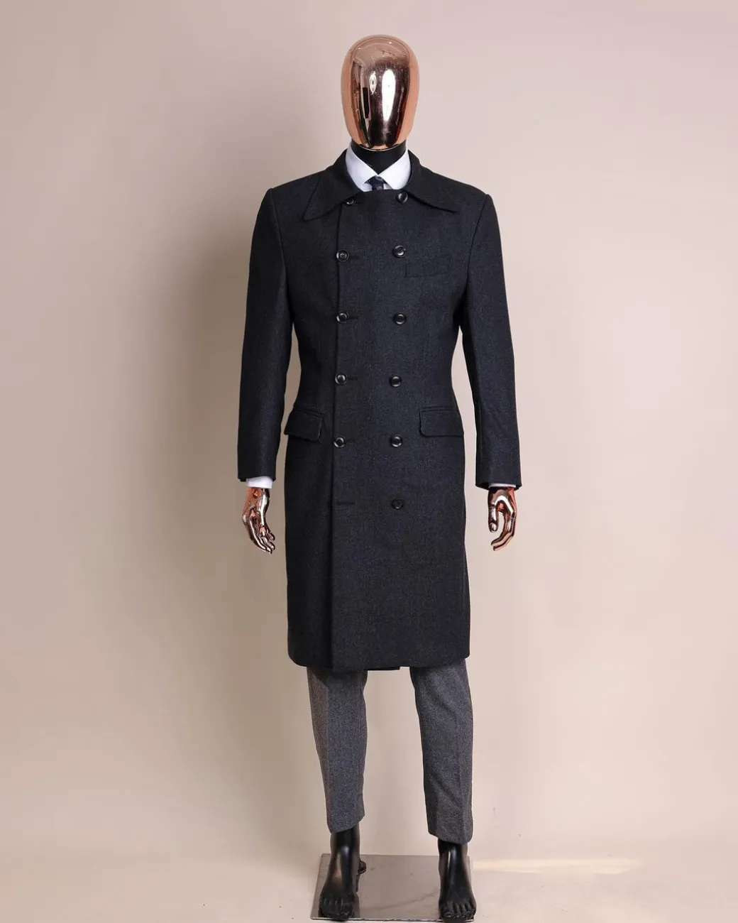 A Charcoal Grey, Peak Lapel Jorgecarli Vogue Trench Wool Suit