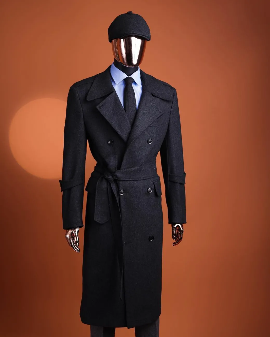 A Charcoal Grey, peak lapel jorgecarli vogue trench wool suit with rope