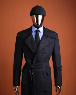 A Charcoal Grey, peak lapel jorgecarli vogue trench wool suit with rope
