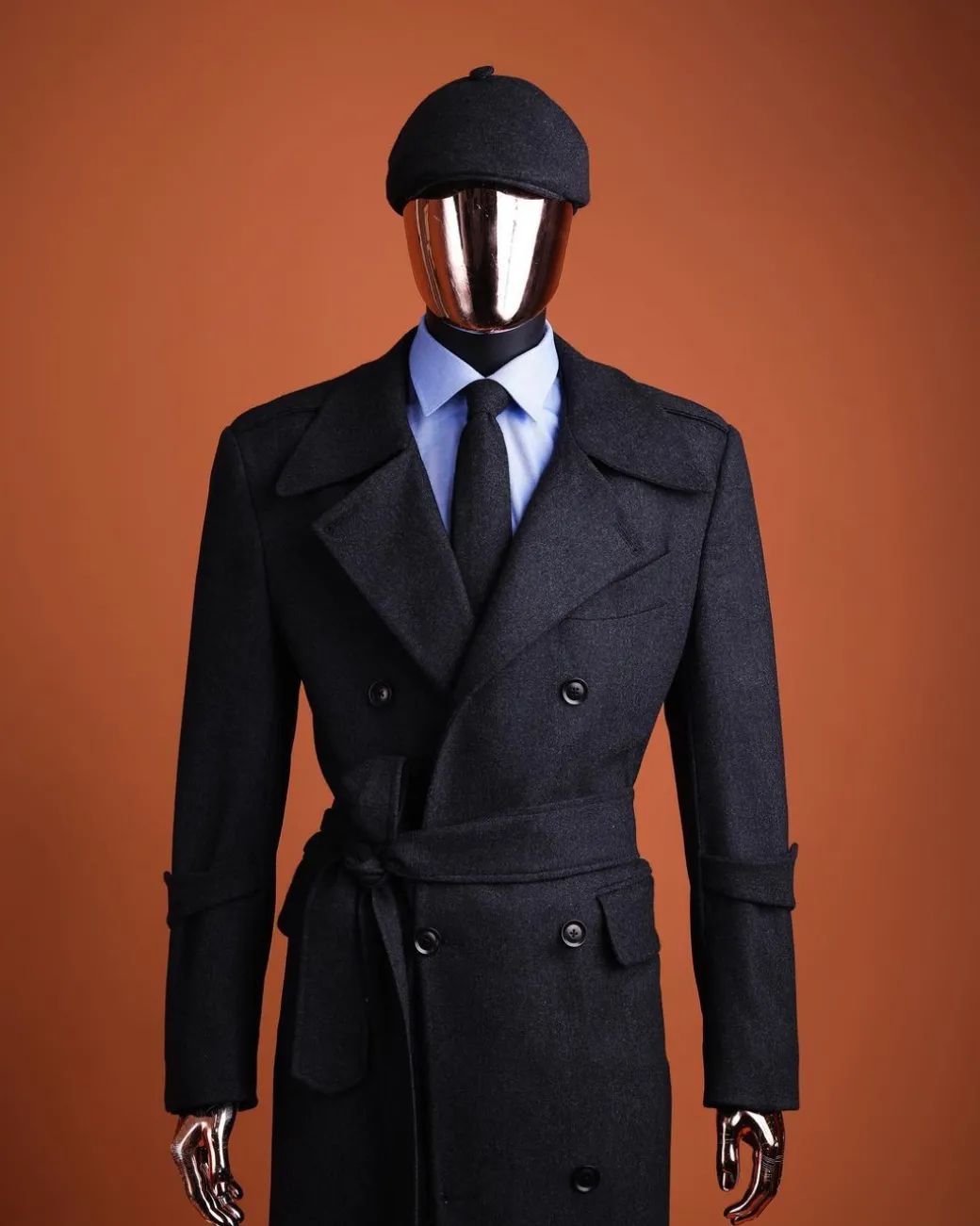 A Charcoal Grey, peak lapel jorgecarli vogue trench wool suit with rope