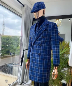 A check-blue “Peaky Blinder” double-breasted check trench suit