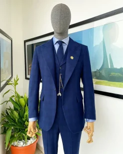 A Checkerboard Checkered Pattern, navy blue – nobility – “Board Room” peak lapel suit