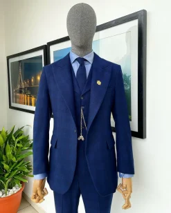 A Checkerboard Checkered Pattern, navy blue – nobility – “Board Room” peak lapel suit