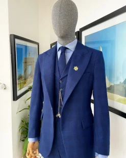 A Checkerboard Checkered Pattern, navy blue – nobility – “Board Room” peak lapel suit