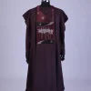 A Checkered burgundy & black, painters Splash embroidery details agbada, long sleeve kaftan & sokoto
