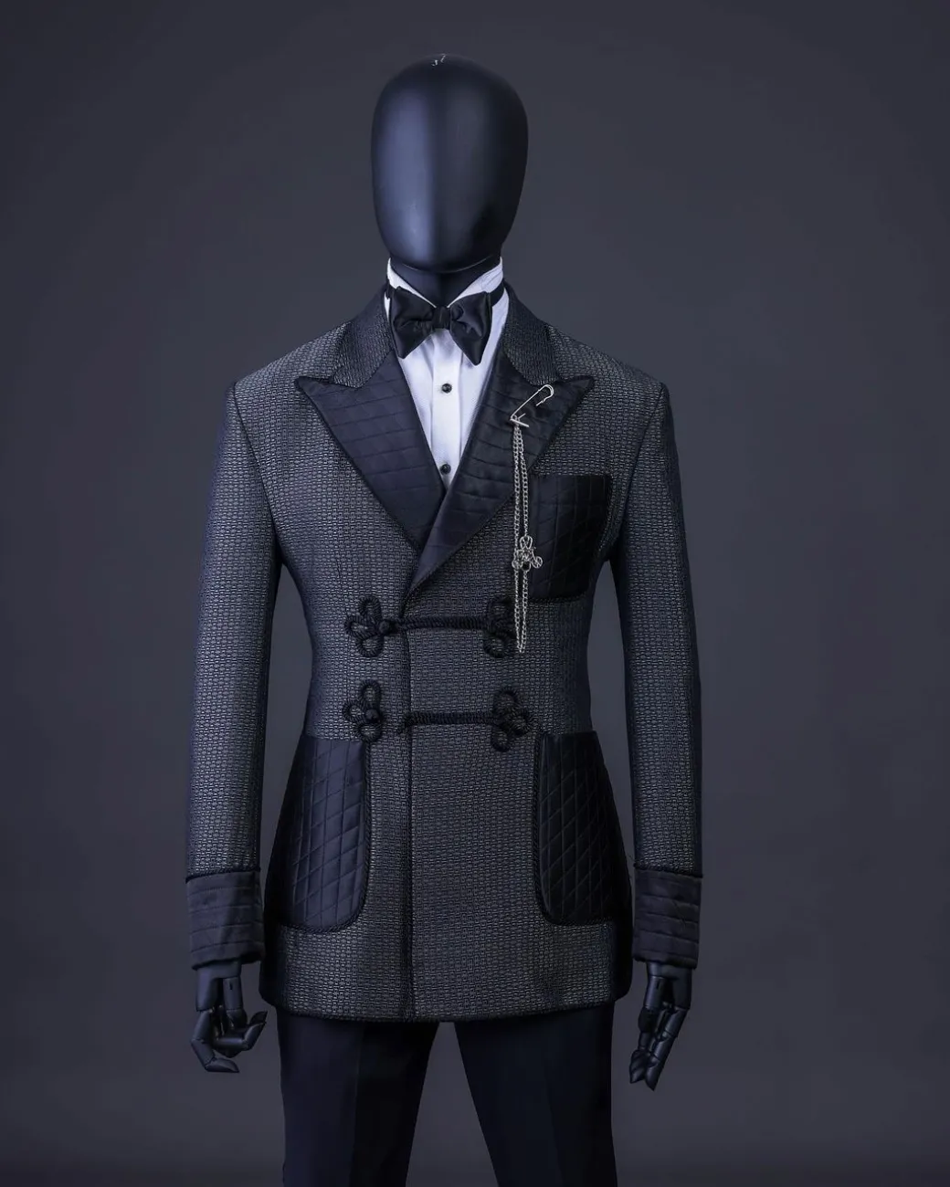 A “Chequered” grey and black double-breasted royal tuxedo suit
