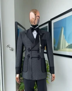 A “Chequered” grey and black double-breasted royal tuxedo suit