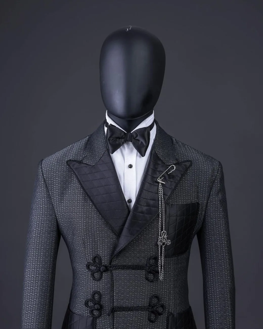 A “Chequered” grey and black double-breasted royal tuxedo suit