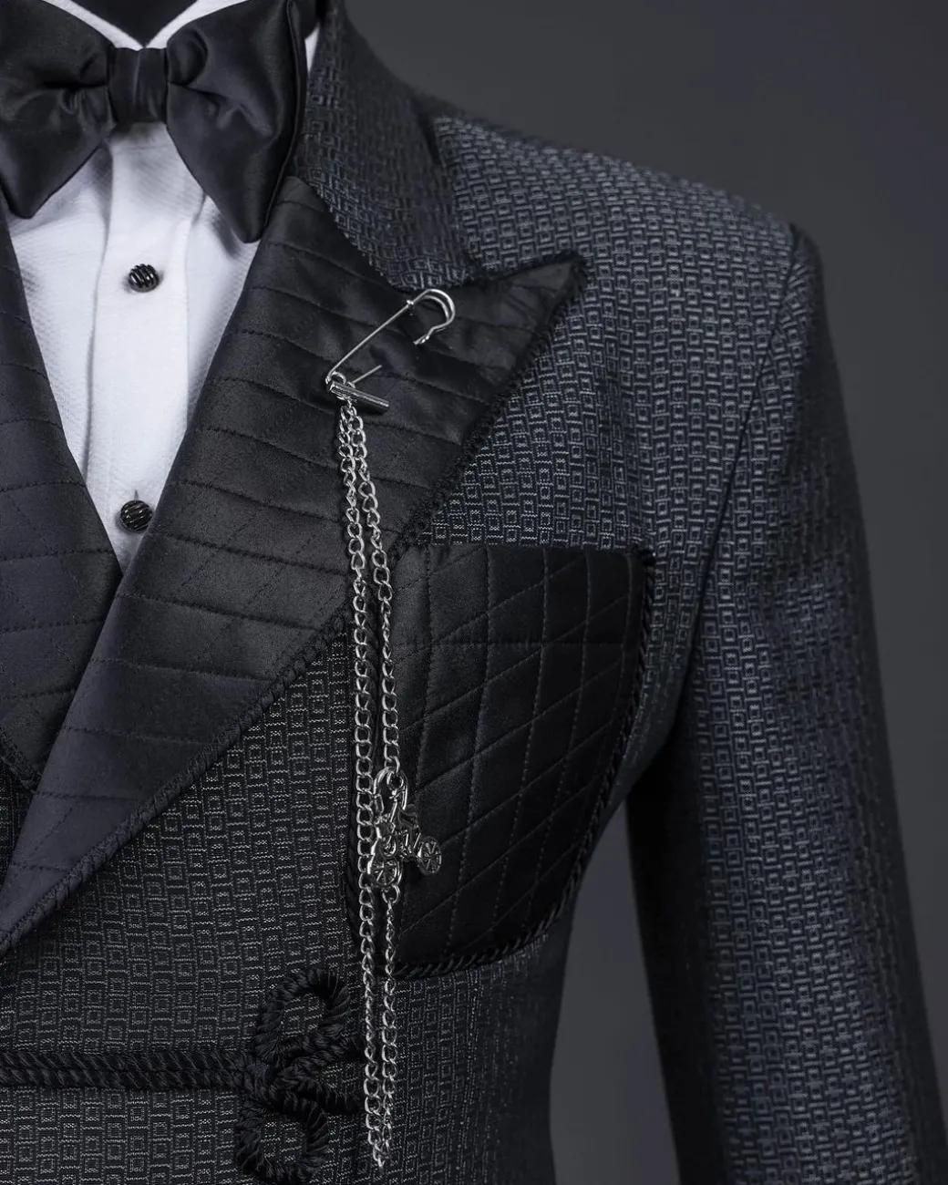 A “Chequered” grey and black double-breasted royal tuxedo suit