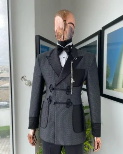 A “Chequered” grey and black double-breasted royal tuxedo suit
