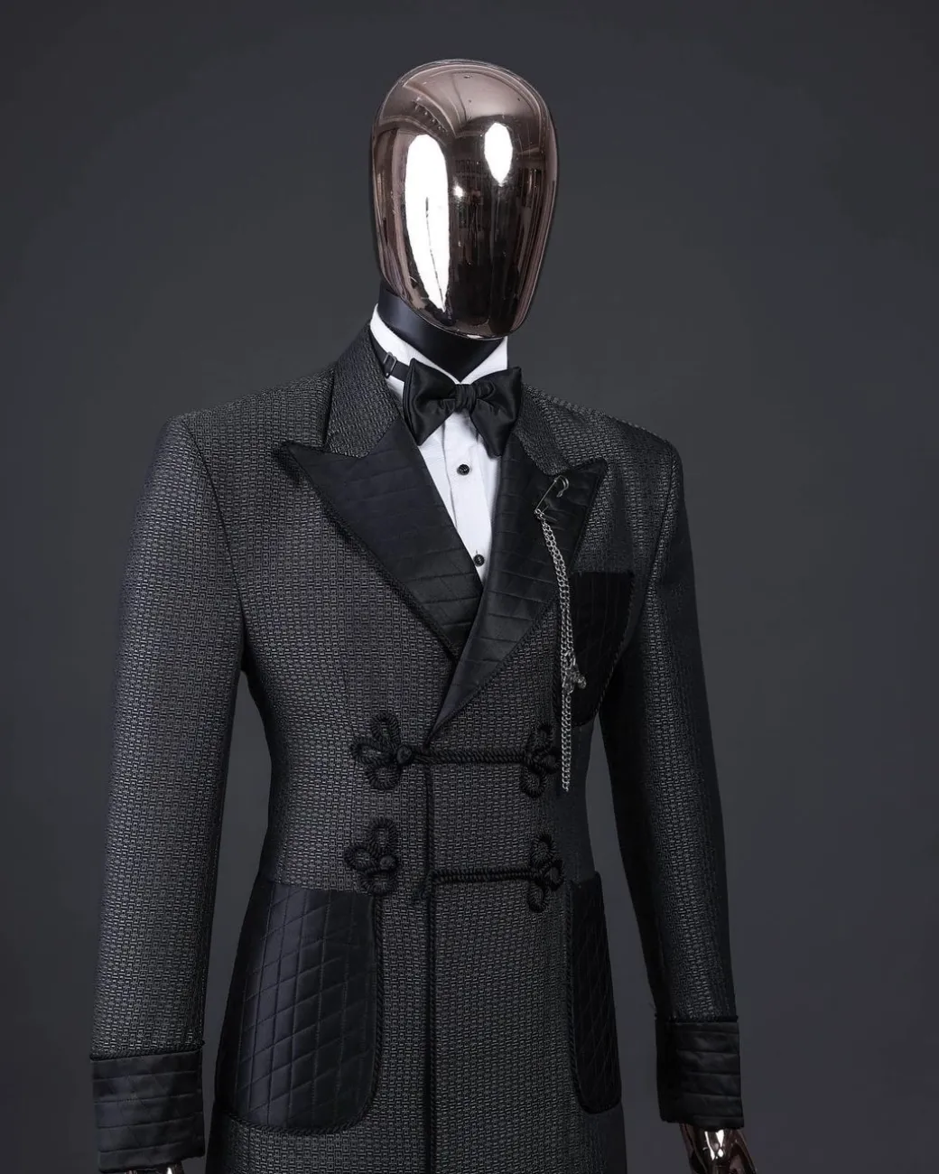 A “Chequered” grey and black double-breasted royal tuxedo suit