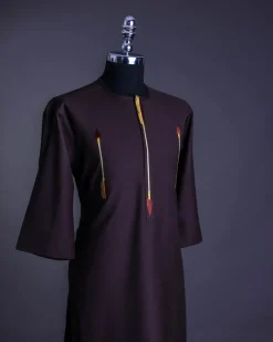 A Chocolate brown, 3/4 sleeve, aborigines arrow embroidery details African senator Kaftan native