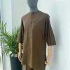 A Chocolate Brown 3/4 sleeve with patch pocket African kaftan
