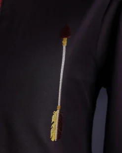 A Chocolate brown, 3/4 sleeve, aborigines arrow embroidery details African senator Kaftan native