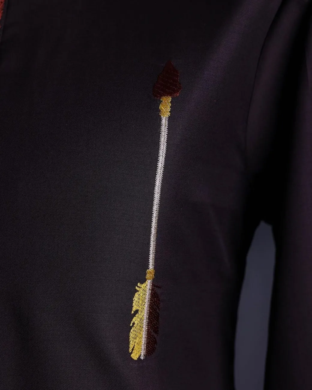 A Chocolate brown, 3/4 sleeve, aborigines arrow embroidery details African senator Kaftan native