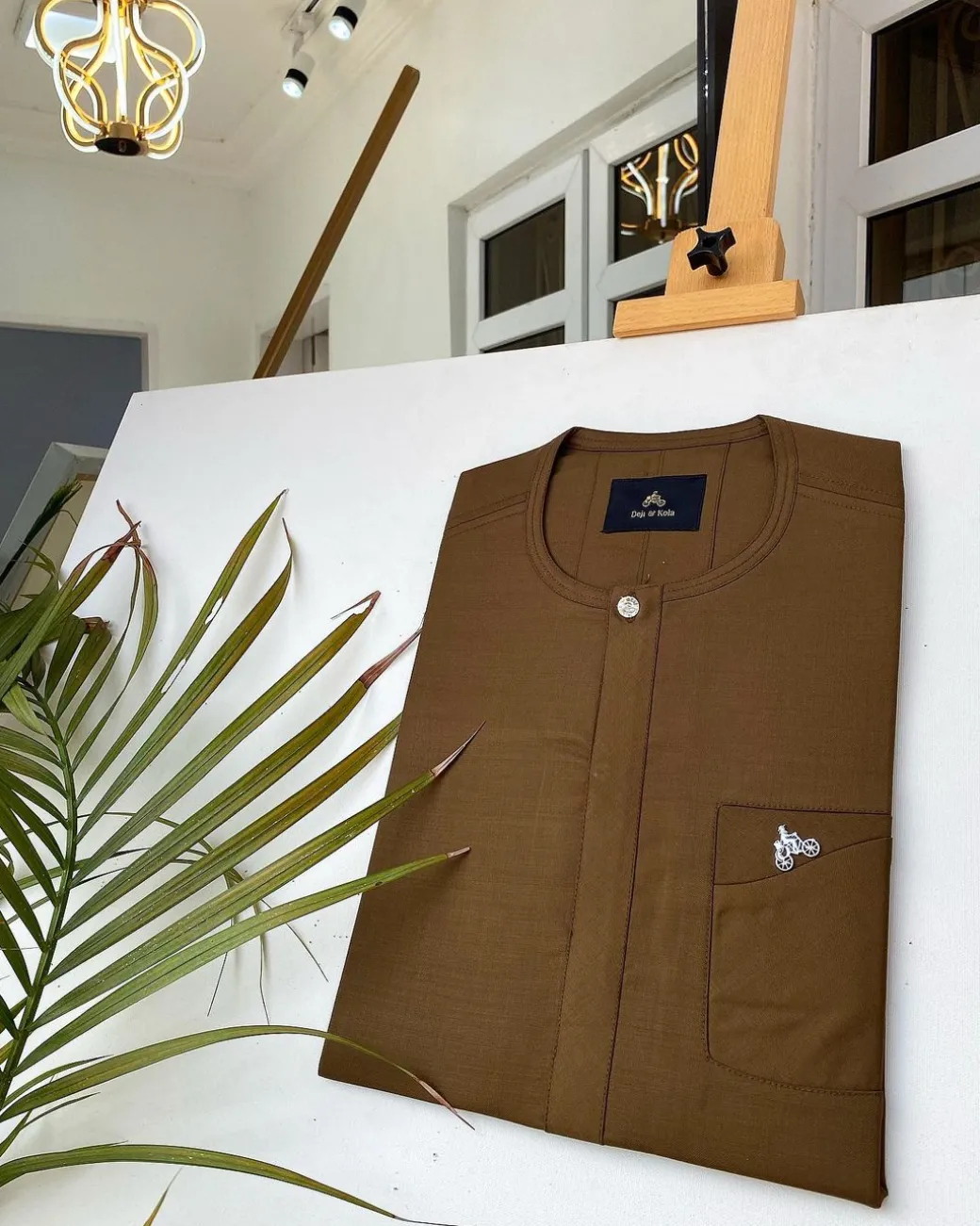 A Chocolate brown African kaftan with a clear view Swarovski button and sokoto