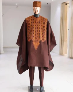 A Chocolate Brown, Arewa Embroidery Traditional Agbada.