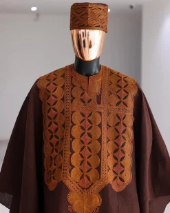 A Chocolate Brown, Arewa Embroidery Traditional Agbada.