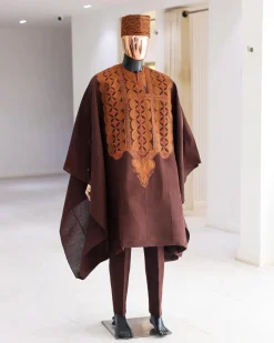 A Chocolate Brown, Arewa Embroidery Traditional Agbada.