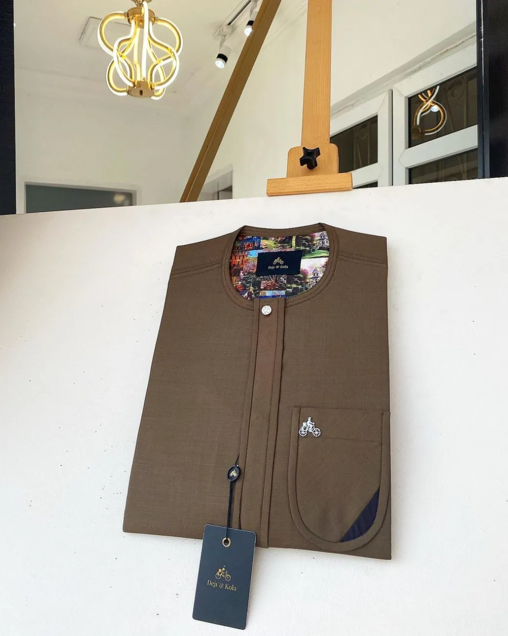A Chocolate brown front flap with silver Swarovski button details African Kaftan and Sokoto