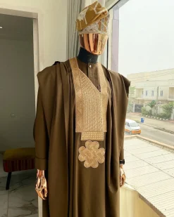 A Chocolate Brown with connected embroidery Agbada