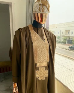 A Chocolate Brown with connected embroidery Agbada