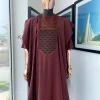 A Cinnamon Brown, Layered Egg Plant Embroidery Detailing Agbada
