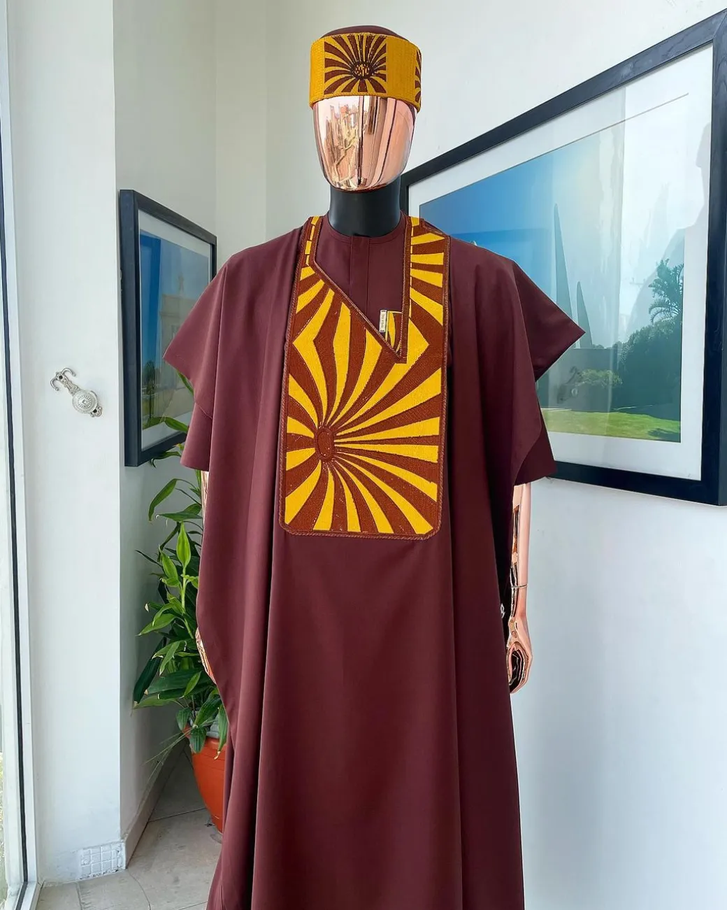 A Cinnamon Brown, Sunset In The East Embroidery Gold Mixed Detailing Agbada