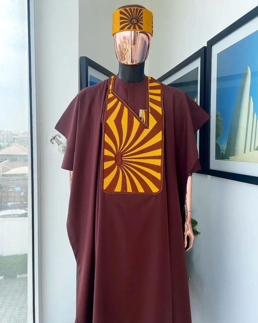 A Cinnamon Brown, Sunset In The East Embroidery Gold Mixed Detailing Agbada