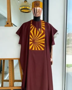A Cinnamon Brown, Sunset In The East Embroidery Gold Mixed Detailing Agbada