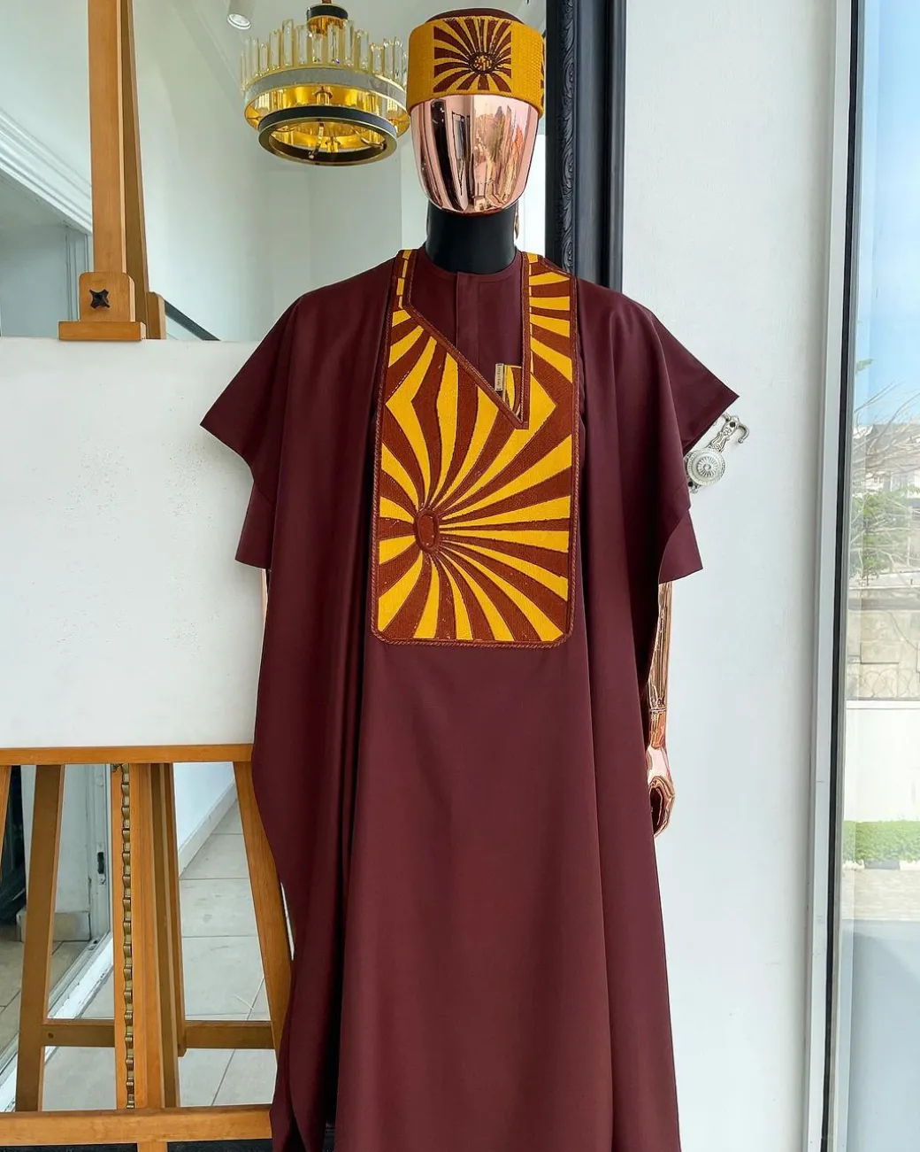 A Cinnamon Brown, Sunset In The East Embroidery Gold Mixed Detailing Agbada