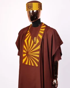 A Cinnamon Brown, Sunset In The East Embroidery Gold Mixed Detailing Agbada