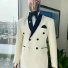 A Circle Pattern, Double-Breasted, Soaked Italian Velvet Detailing Lapel Tuxedo Suit