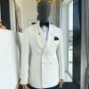 A “Classic” ivory white double breasted floral jacquard shawl lapel blazer suit